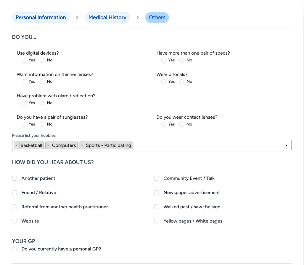 New patient form other details page